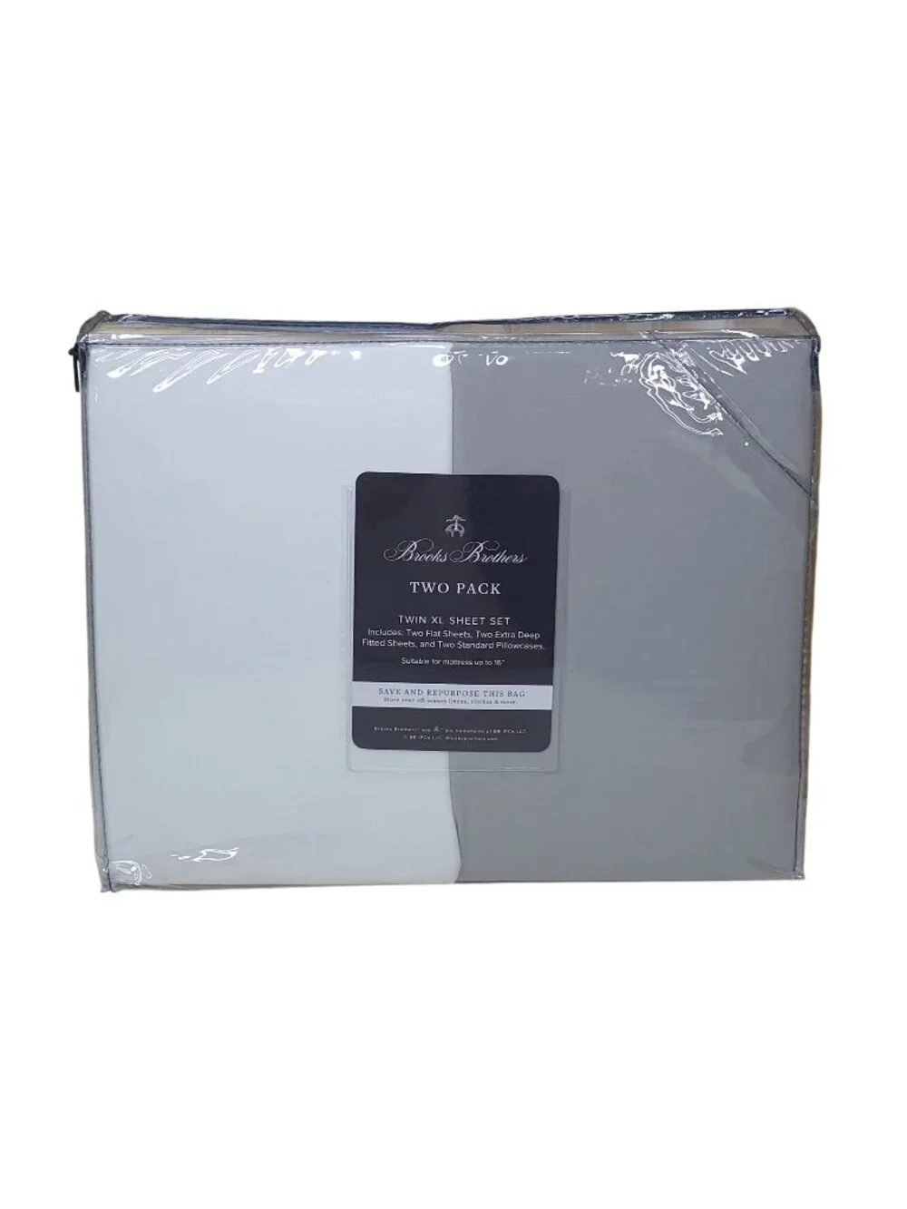 Brooks Brothers Two Sets Twin XL Sheets Fits Mattresses Up To 16” Gray & White